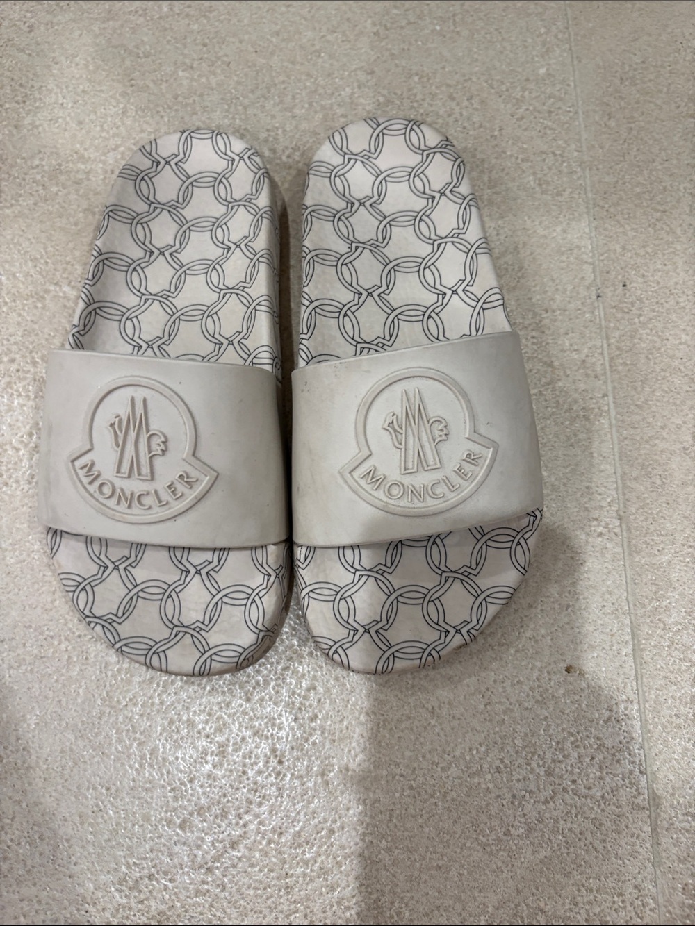 Moncler Light Gray Embossed Logo Slide Sandals - Picture 2 of 5